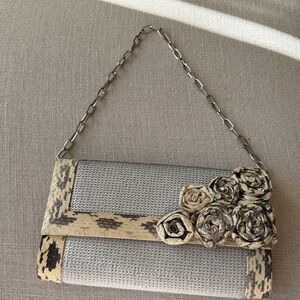 Neiman Marcus New Small Shoulder Chain Jewel Statement Beige Sequins Clutch Bag